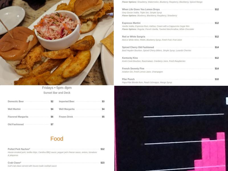 Sunset Bar Menu