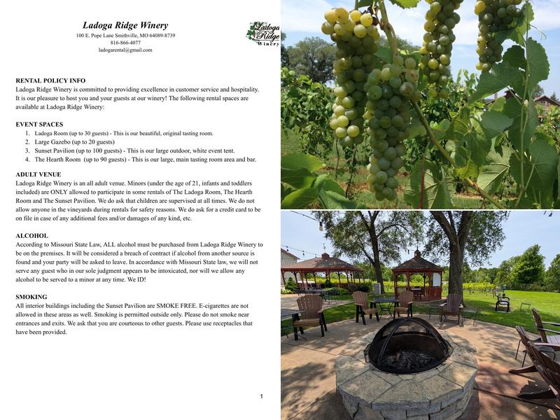 Ladoga Ridge Winery Menu