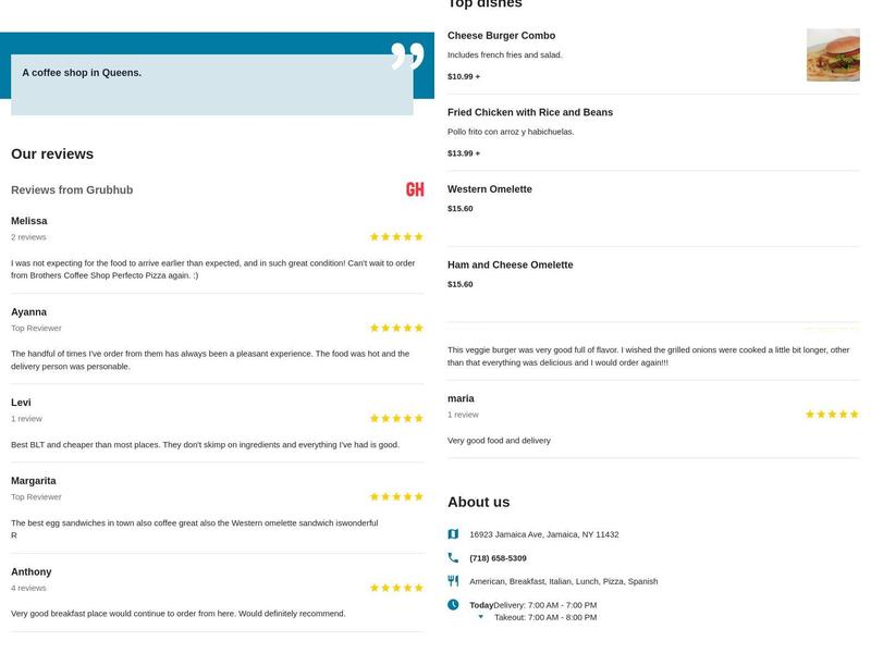 Brother's Coffee Shop Menu