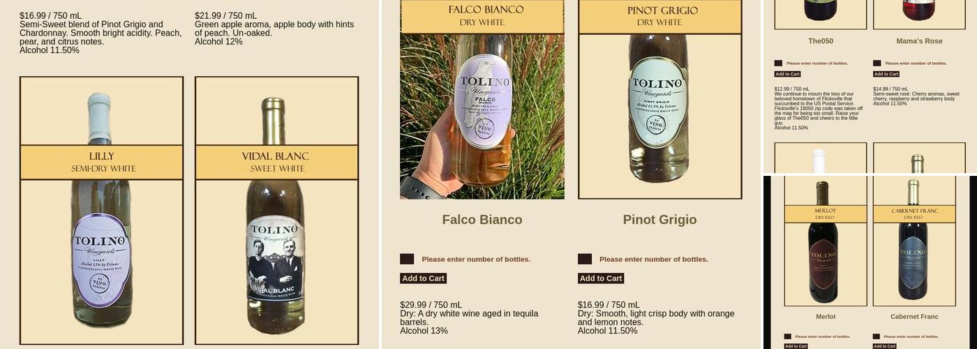 Tolino Vineyards and Winery Menu