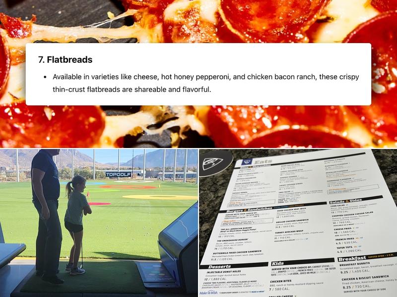 Topgolf Menu