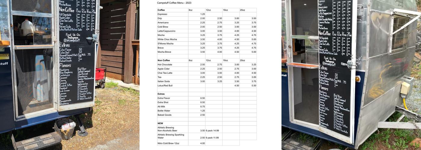 Campstuff Coffee Menu