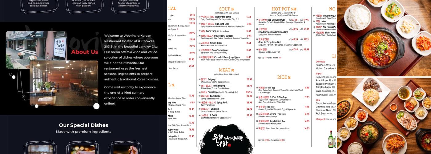 Woorinara Korean Restaurant Menu