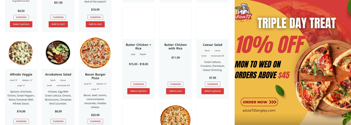 Pizza 72 Menu