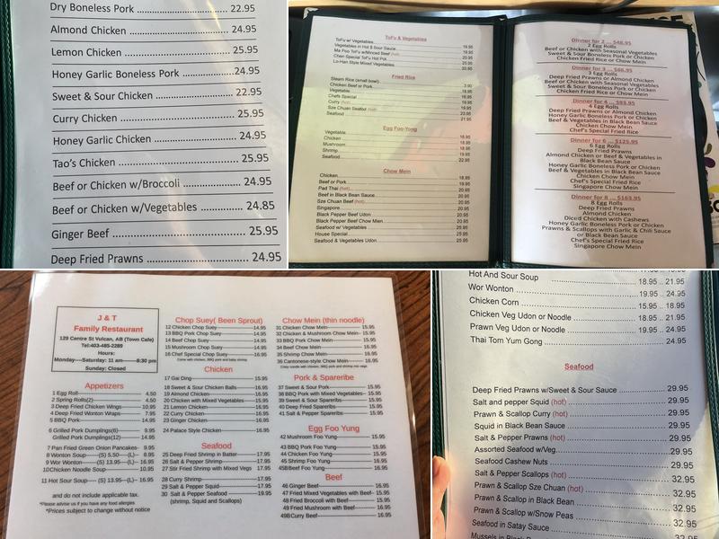 J & T Chinese restaurant Menu
