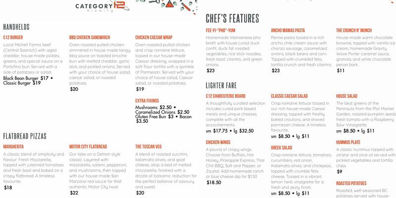 Category 12 Brewing Menu