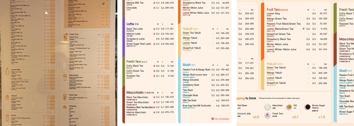 CoCo Fresh Tea & Juice Menu