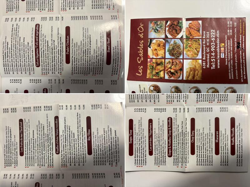 Les Sables d'Or Menu