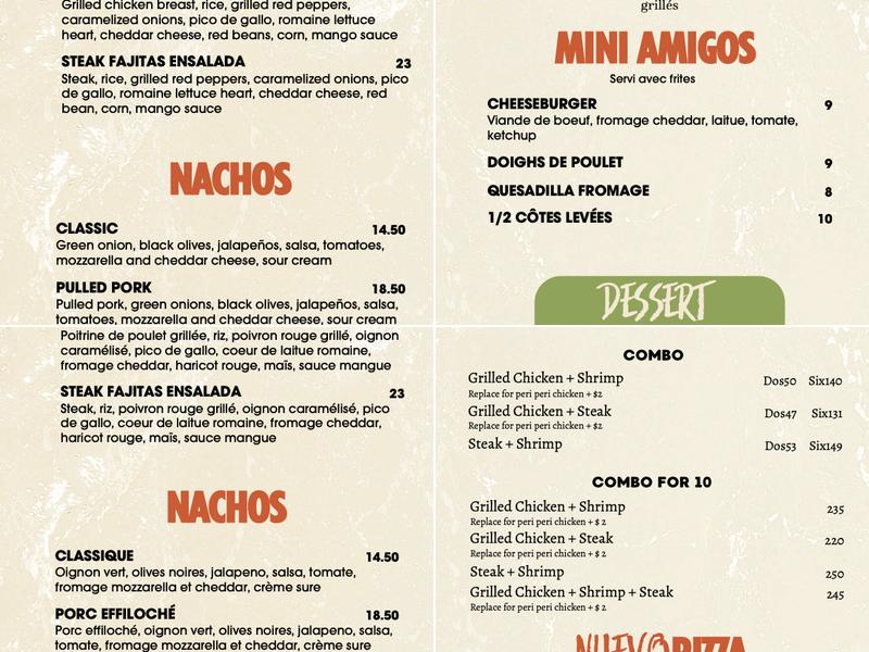 Nuevo Amigo Menu