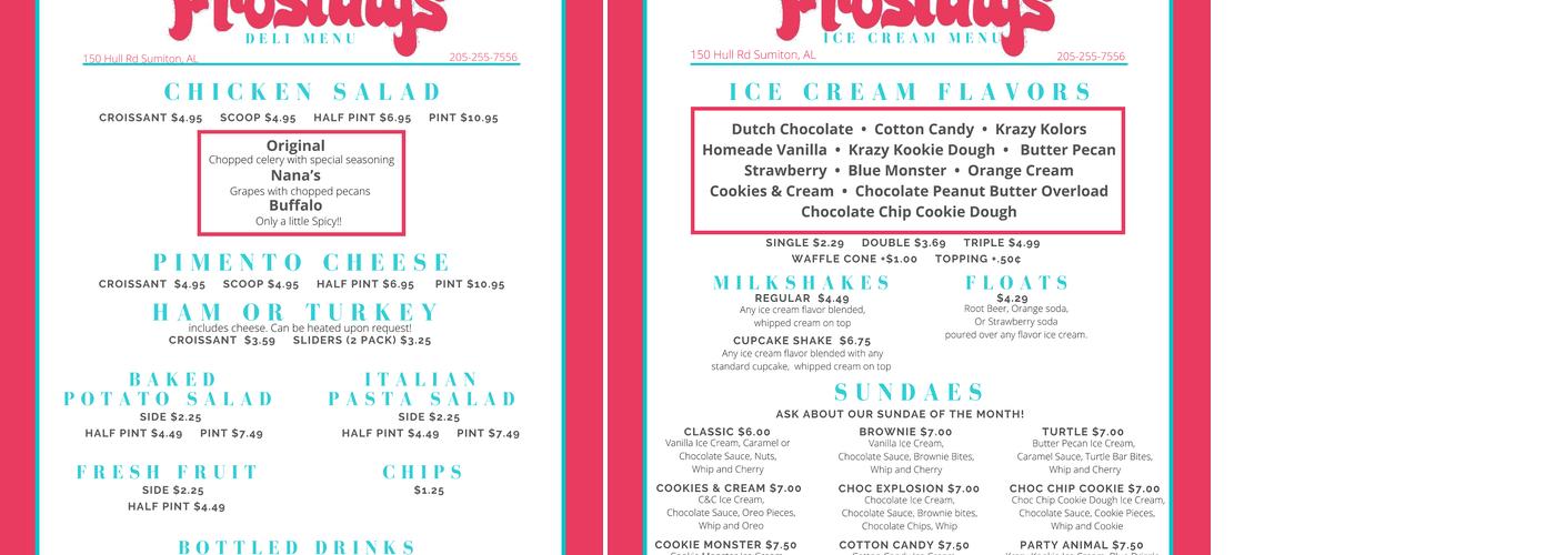 Frostings Bakery Menu