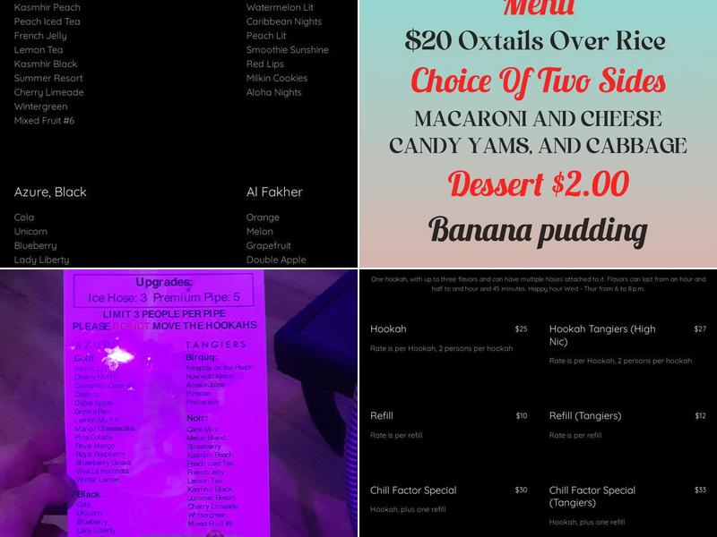 Chill Factor Hookah and Cigar Lounge Menu