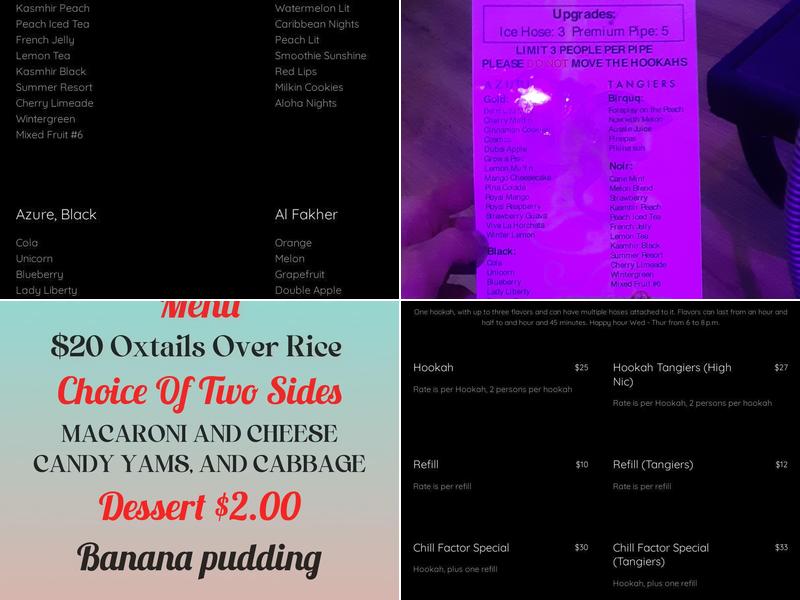 Chill Factor Hookah and Cigar Lounge Menu