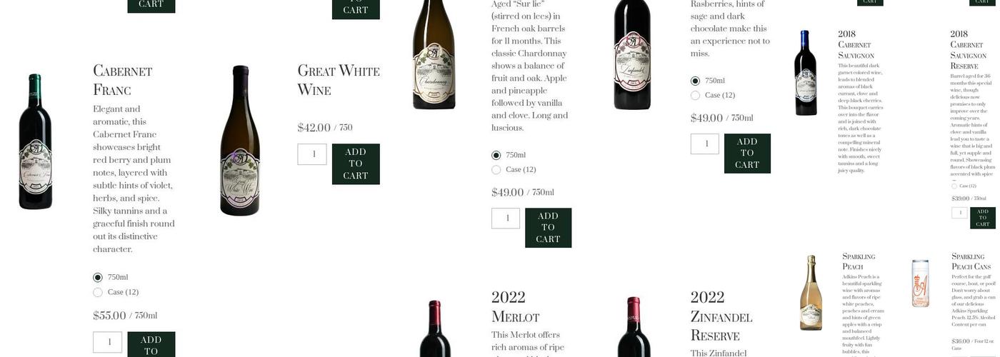 Adkins Family Vineyards Menu