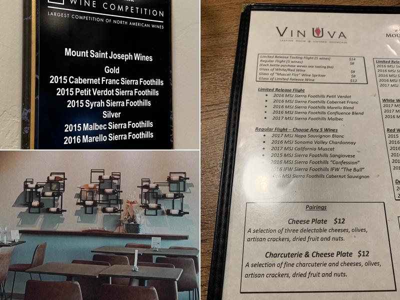 Mount Saint Joseph Wines Tasting Room Menu