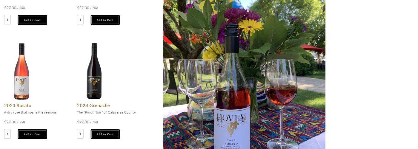 Hovey Winery Tasting Room Menu