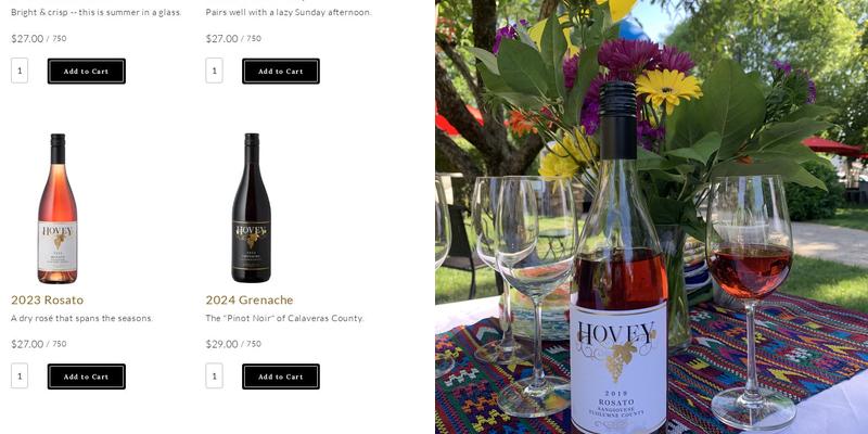 Hovey Winery Tasting Room Menu