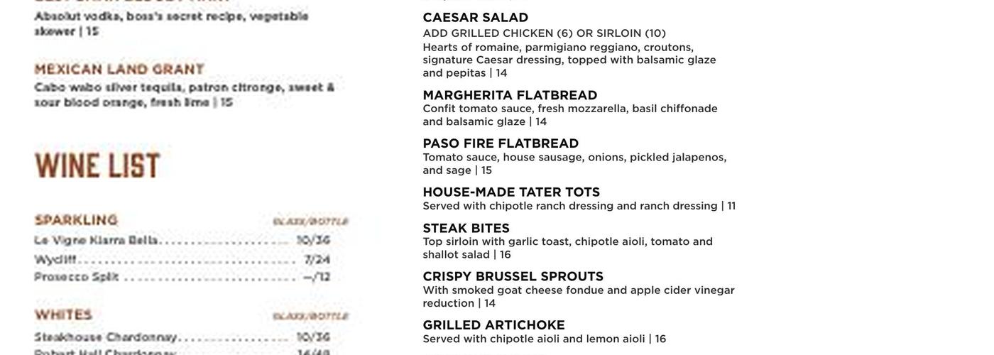 Cattlemen's Lounge Menu