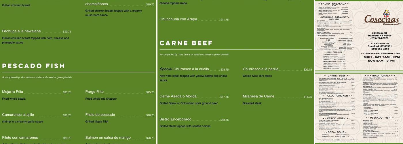 Cosechas Restaurant Menu