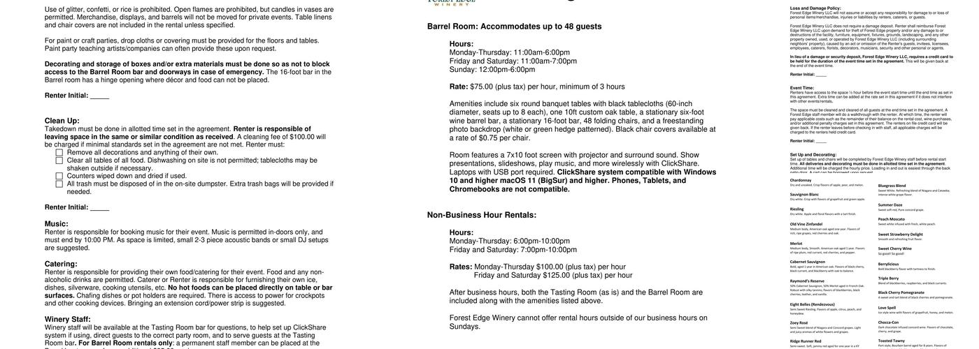 Forest Edge Winery Menu