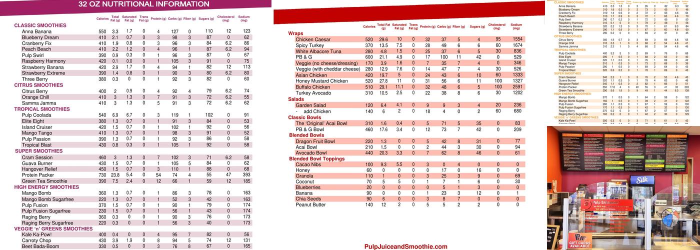 Pulp Juice and Smoothie Bar Menu