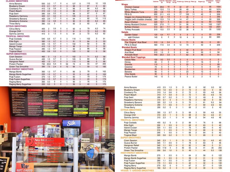 Pulp Juice and Smoothie Bar Menu