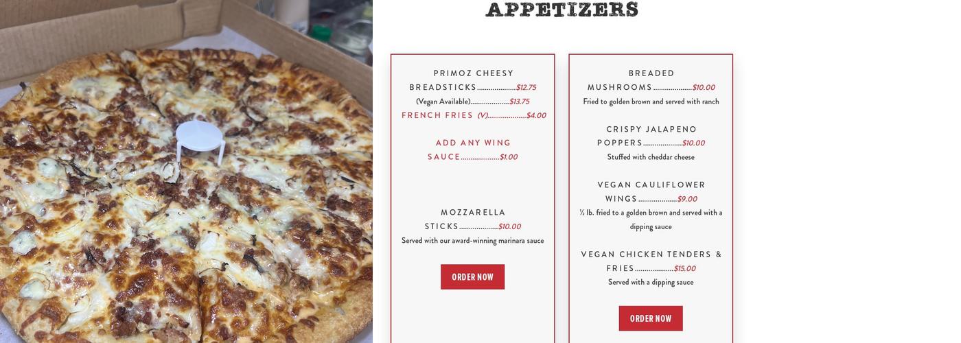 Primoz Pizzeria Mayfield Heights Menu