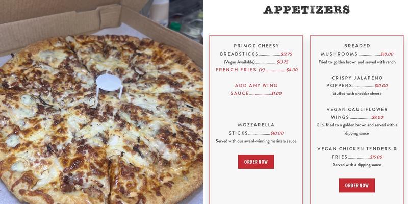 Primoz Pizzeria Mayfield Heights Menu