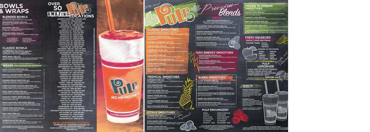 Pulp Juice and Smoothie Bar Menu