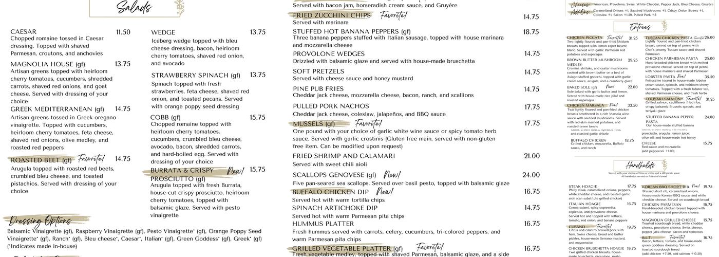 Magnolia & Pine Menu