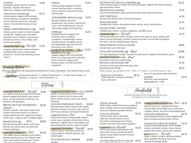 Magnolia & Pine Menu