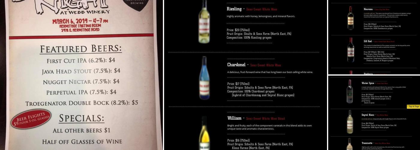 Webb Winery Menu