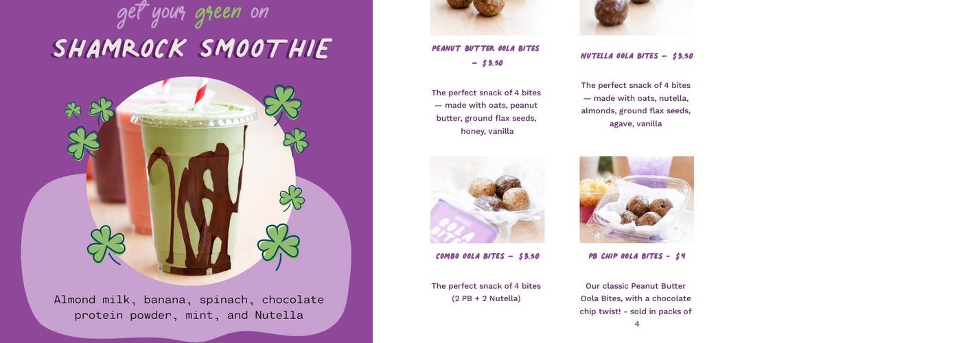 Oola Bowls Intercourse Menu