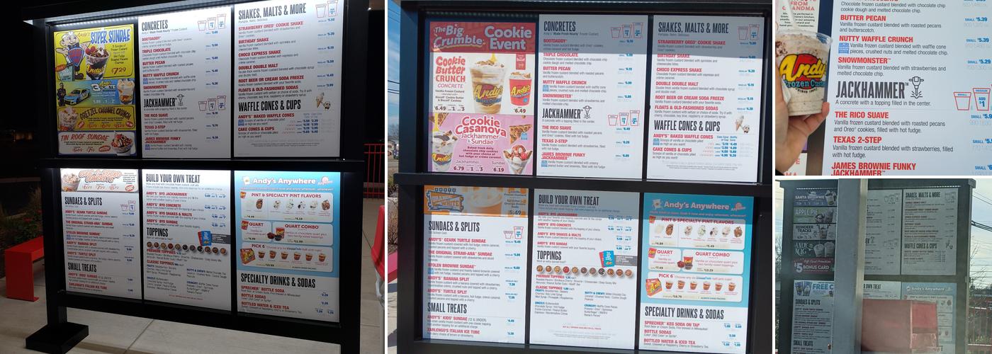 Andy's Frozen Custard Menu
