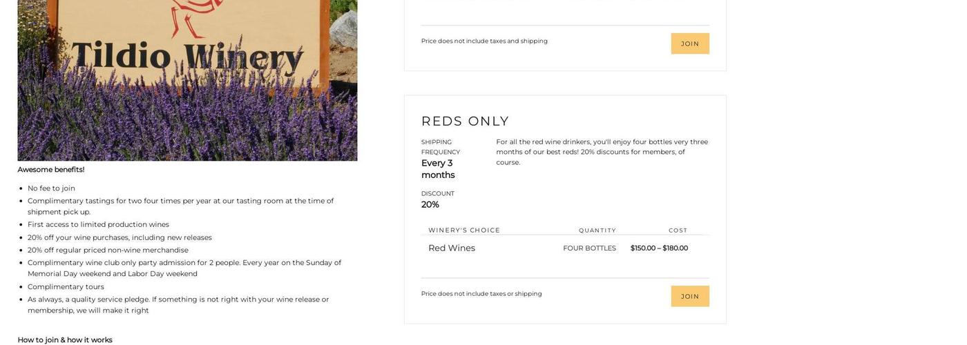 Tildio Winery Menu