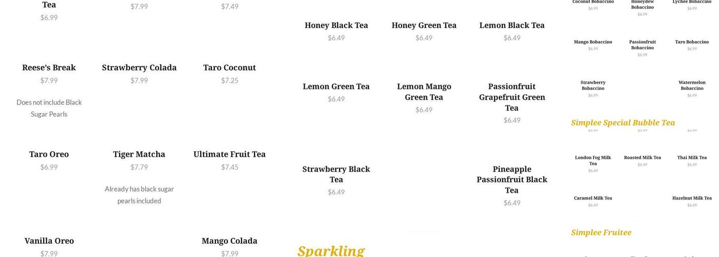 Simplee Boba Menu