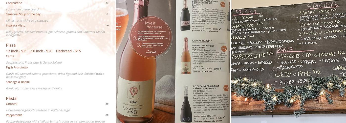 The Dining Room at Ridgepoint Wines Menu