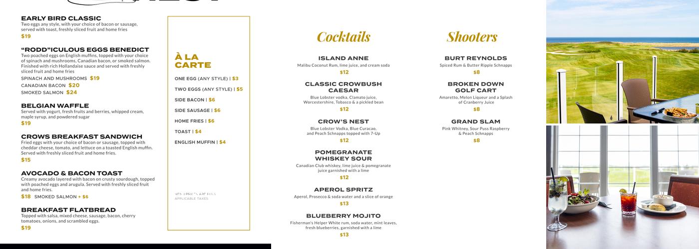 The Crow's Nest Lounge Menu