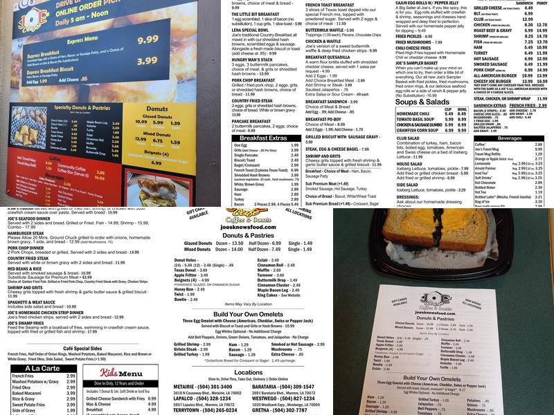 Joe's Cafe & Donuts & King Cakes Menu
