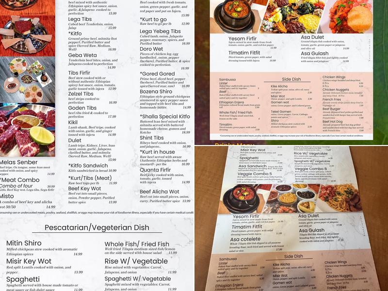 Shalla Ethiopian Restaurant and Bar Menu