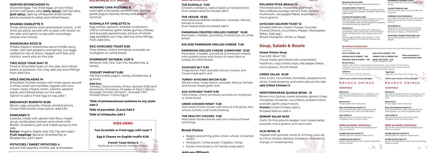 Kushala Sip Coffee House + Tapas Bar Menu