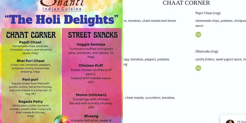 Shanti Express Menu