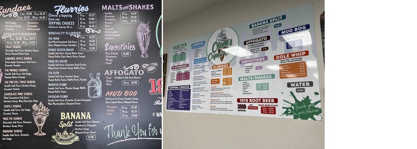 Clem's Cups & Cones Menu
