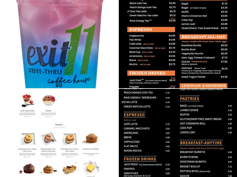 Exit 11 Coffee Drive-Thru Menu