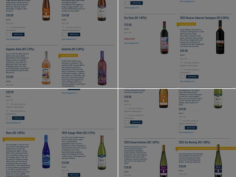 Lucas Vineyards Menu