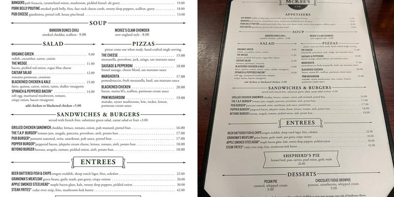 McKees Pub Menu