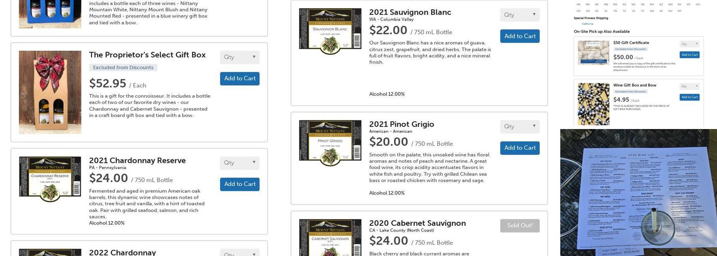 Mount Nittany Vineyard and Winery Menu