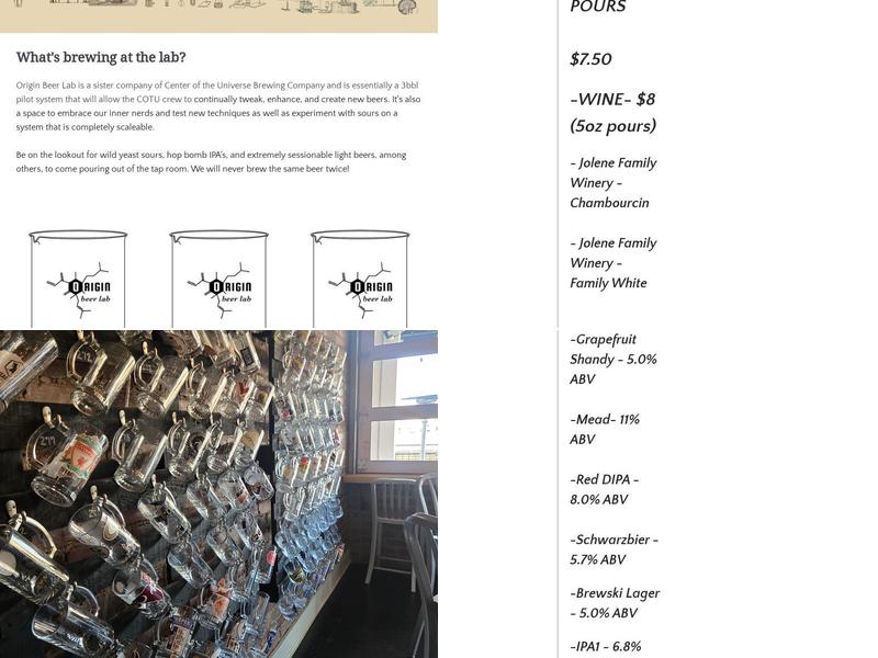 Origin Beer Lab Menu