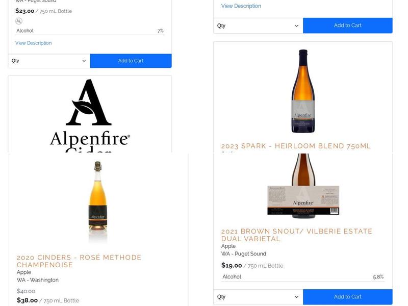 Alpenfire Cider Menu