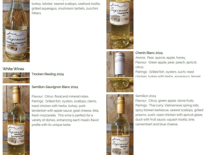 Sagewood Winery Menu