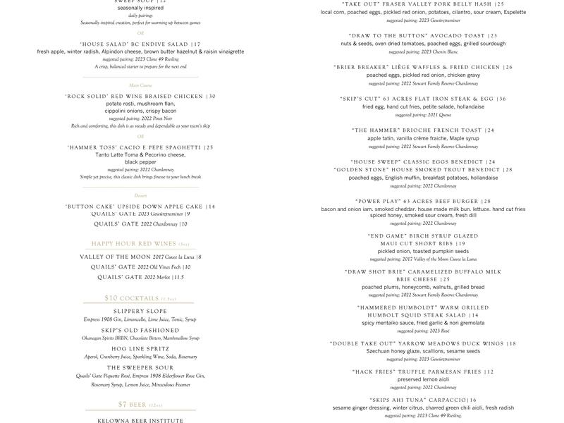 The Market at Quails' Gate Menu